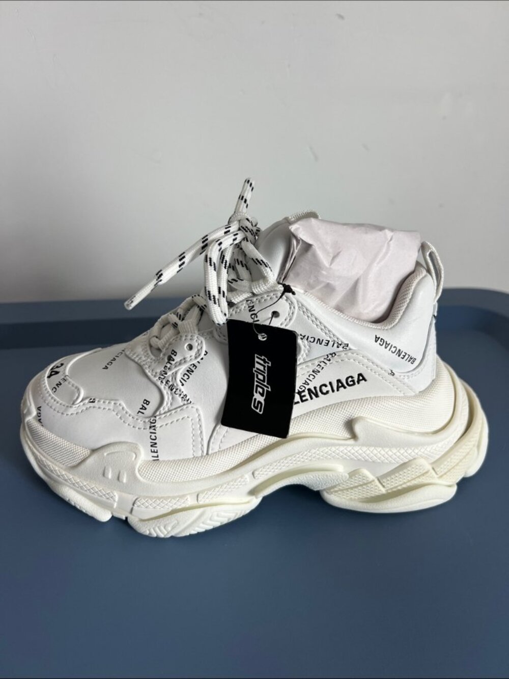 Balenciaga Triple S Allover Logo Sneakers White Black New in Box EU 34 / US 4